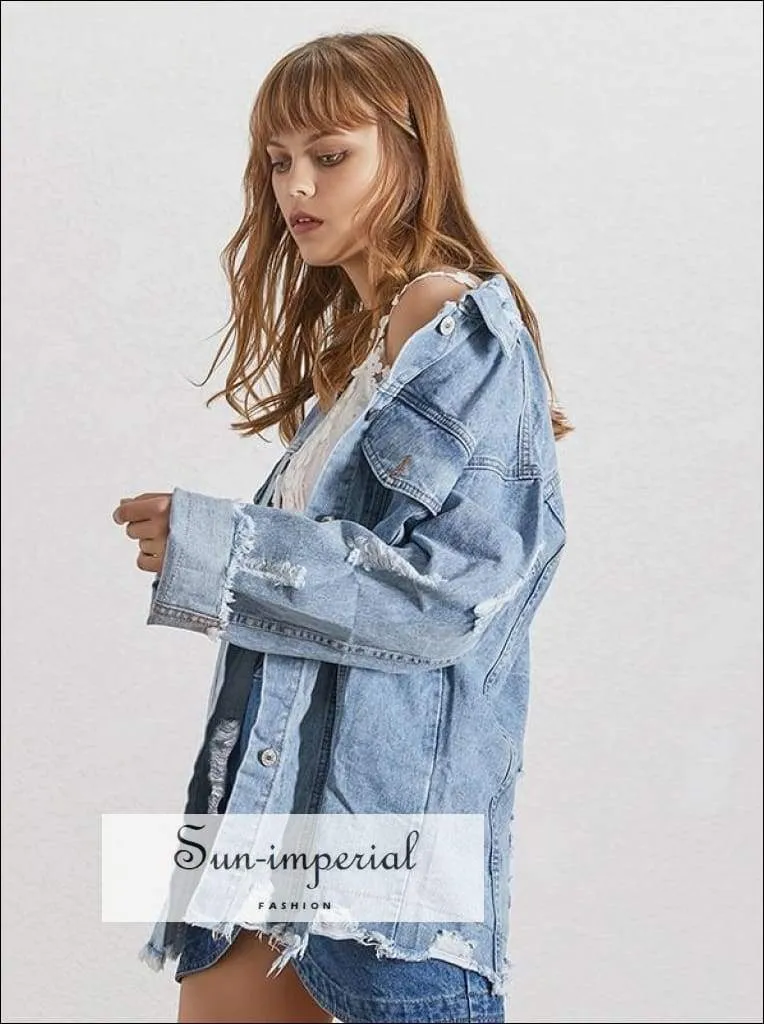 Cool it off Jacket - Autumn Denim Jacket for Women Lapel Collar Long Sleeve Ripped Hole Coat