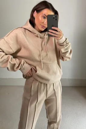 Danielle Beige Exposed Seam Hoodie and Joggers Tracksuit Set