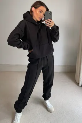 Danielle Black Exposed Seam Hoodie and Joggers Tracksuit Set