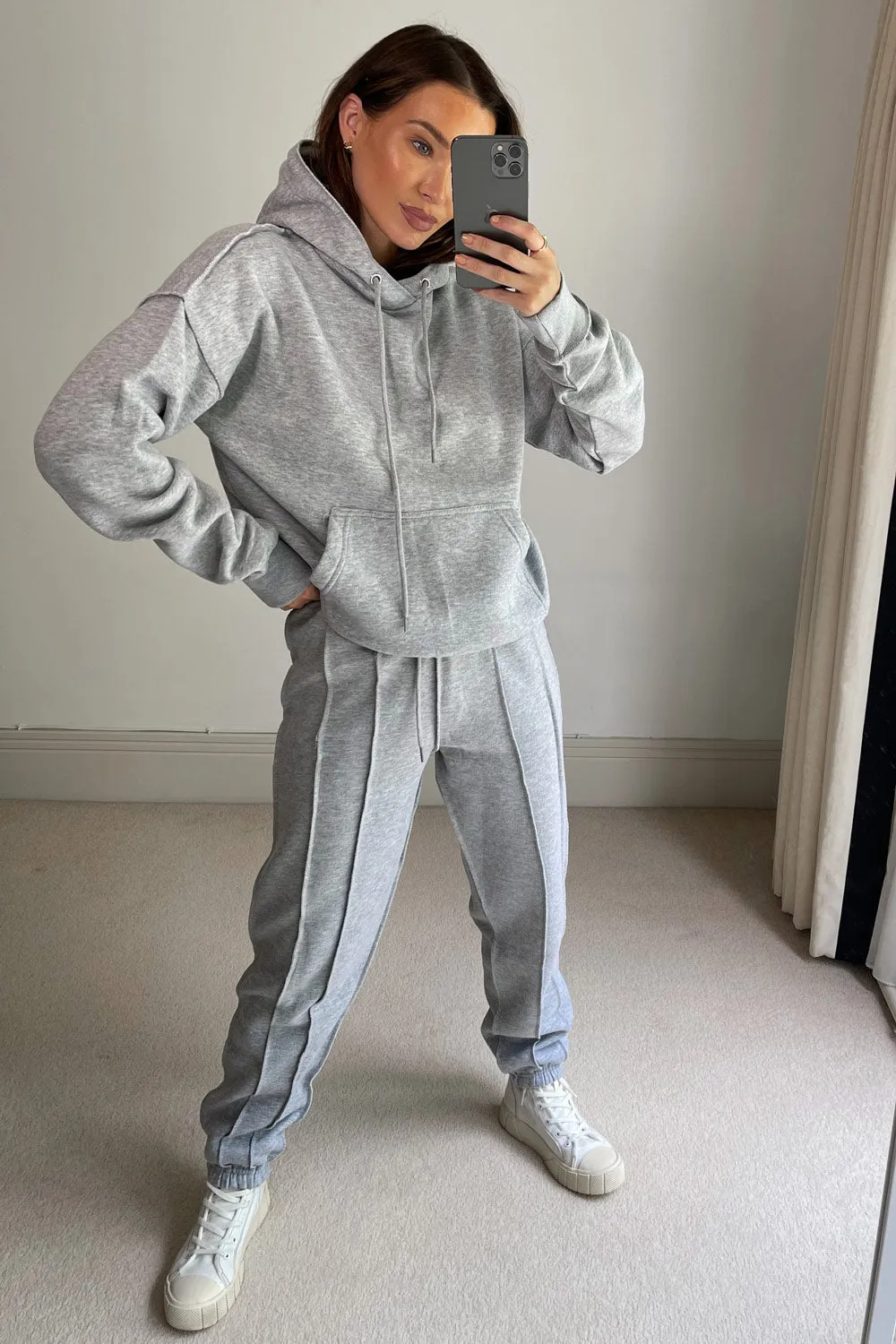 Danielle Grey Exposed Seam Hoodie and Joggers Tracksuit Set