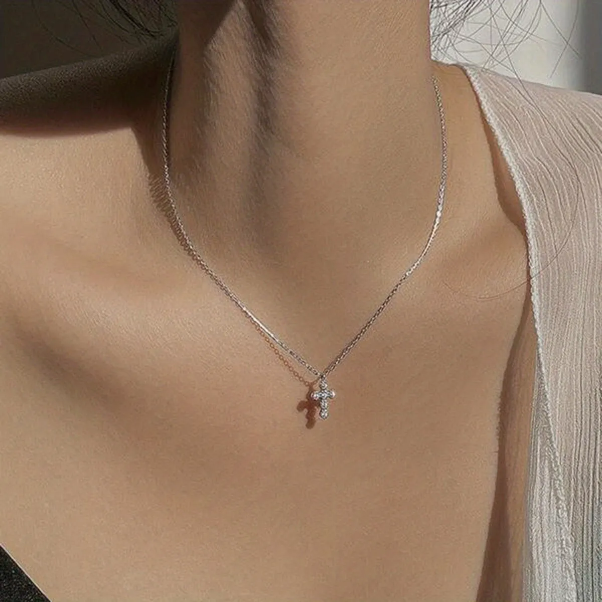 Delicate Faux Pearl Chain Cross Pendant Necklace Multi-style Neck Jewelry Accessories Gift