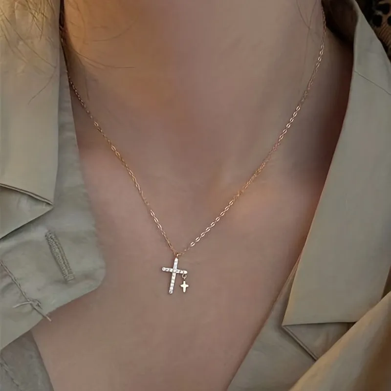 Delicate Faux Pearl Chain Cross Pendant Necklace Multi-style Neck Jewelry Accessories Gift