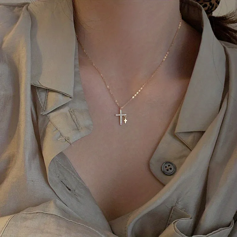 Delicate Faux Pearl Chain Cross Pendant Necklace Multi-style Neck Jewelry Accessories Gift