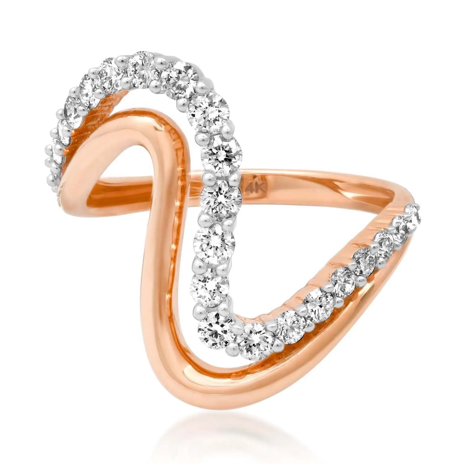 Double Band Diamond & High Polish Swirl Ring