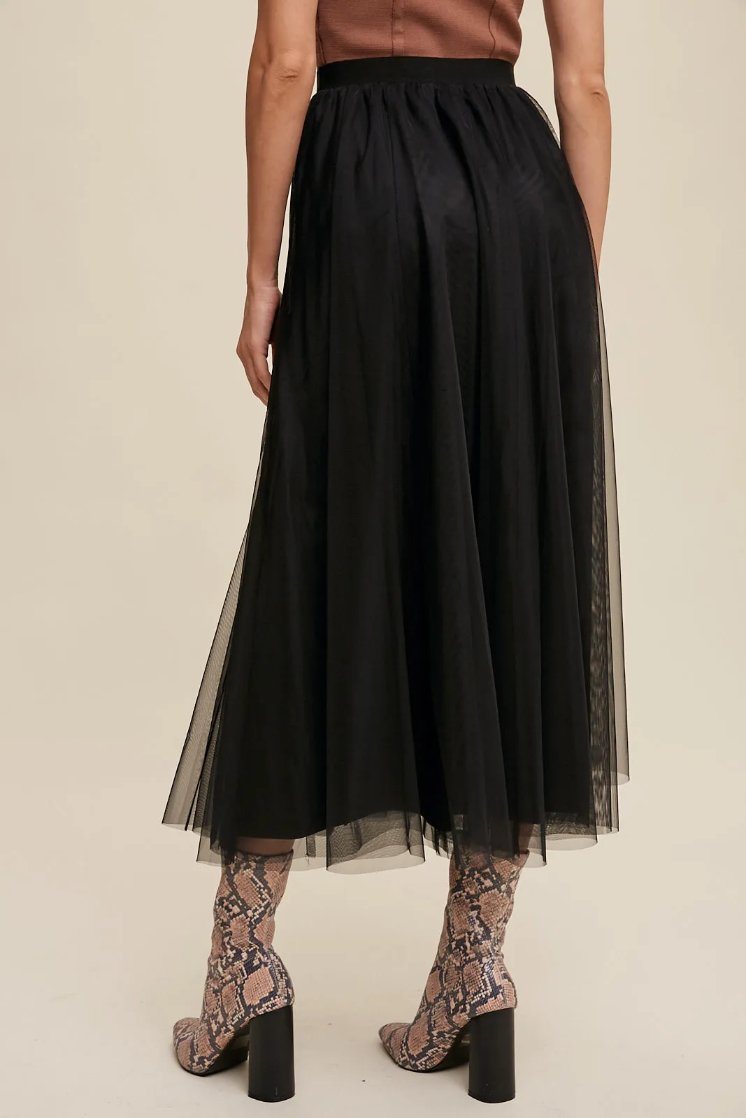 Elastic Waist Maxi Tulle Skirt