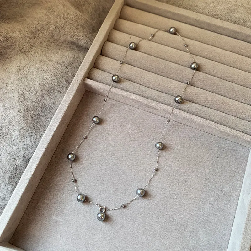 Ethereal Pearl Cascade,Transformative Silver Gray Necklace-i7bags