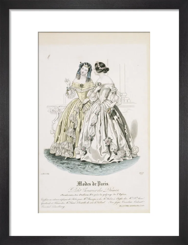 Fashion plate from March 1841, Modes de Paris, showing evening dress