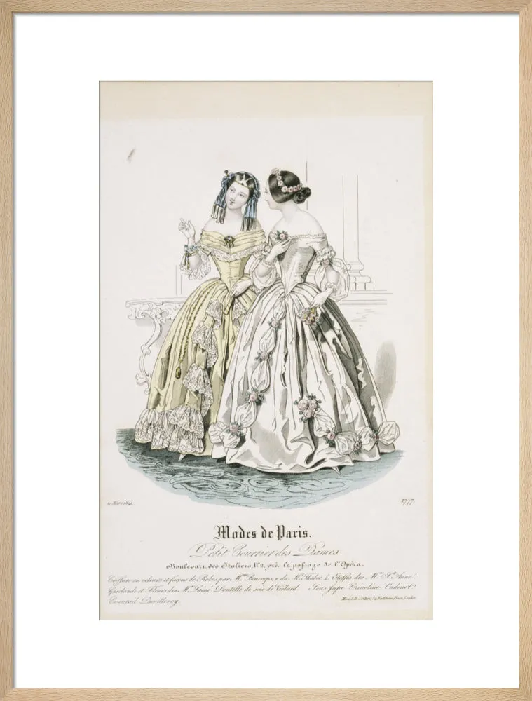 Fashion plate from March 1841, Modes de Paris, showing evening dress