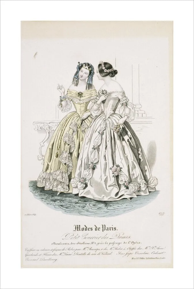 Fashion plate from March 1841, Modes de Paris, showing evening dress