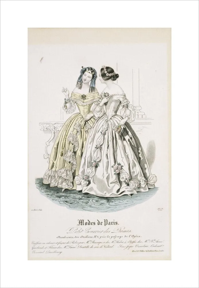 Fashion plate from March 1841, Modes de Paris, showing evening dress