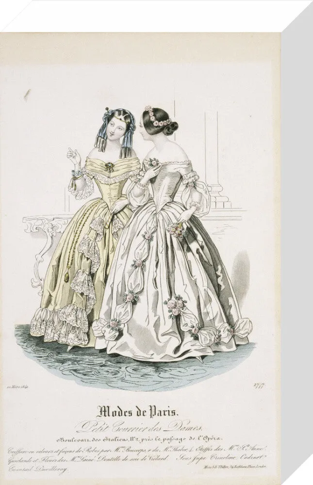 Fashion plate from March 1841, Modes de Paris, showing evening dress