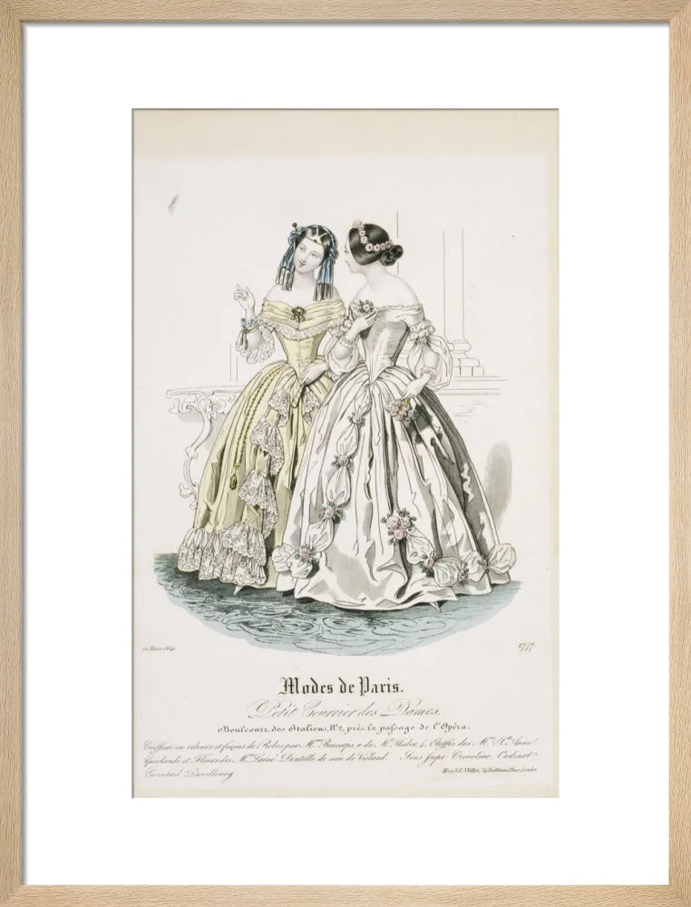 Fashion plate from March 1841, Modes de Paris, showing evening dress