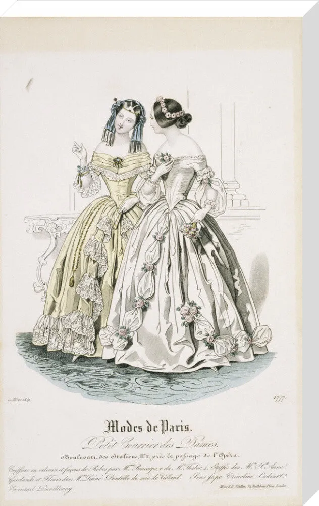 Fashion plate from March 1841, Modes de Paris, showing evening dress