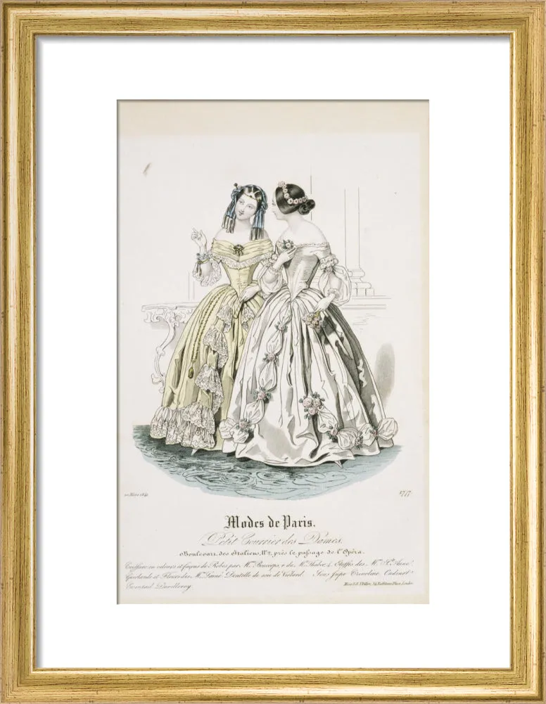 Fashion plate from March 1841, Modes de Paris, showing evening dress