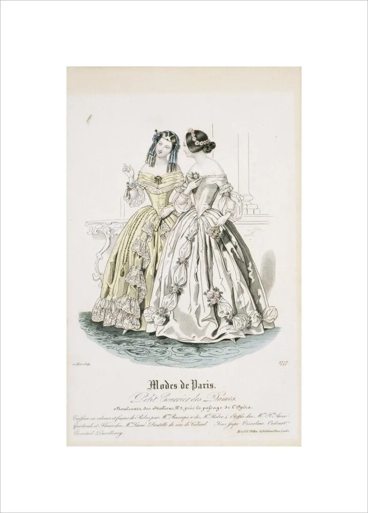 Fashion plate from March 1841, Modes de Paris, showing evening dress