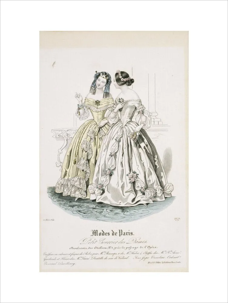 Fashion plate from March 1841, Modes de Paris, showing evening dress