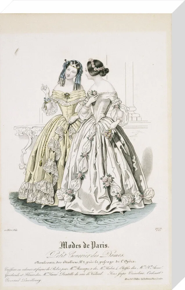 Fashion plate from March 1841, Modes de Paris, showing evening dress