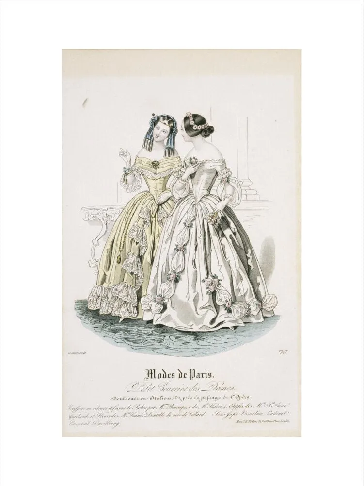 Fashion plate from March 1841, Modes de Paris, showing evening dress