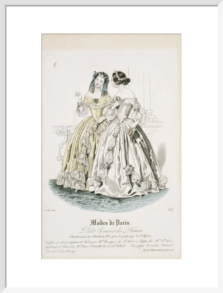 Fashion plate from March 1841, Modes de Paris, showing evening dress