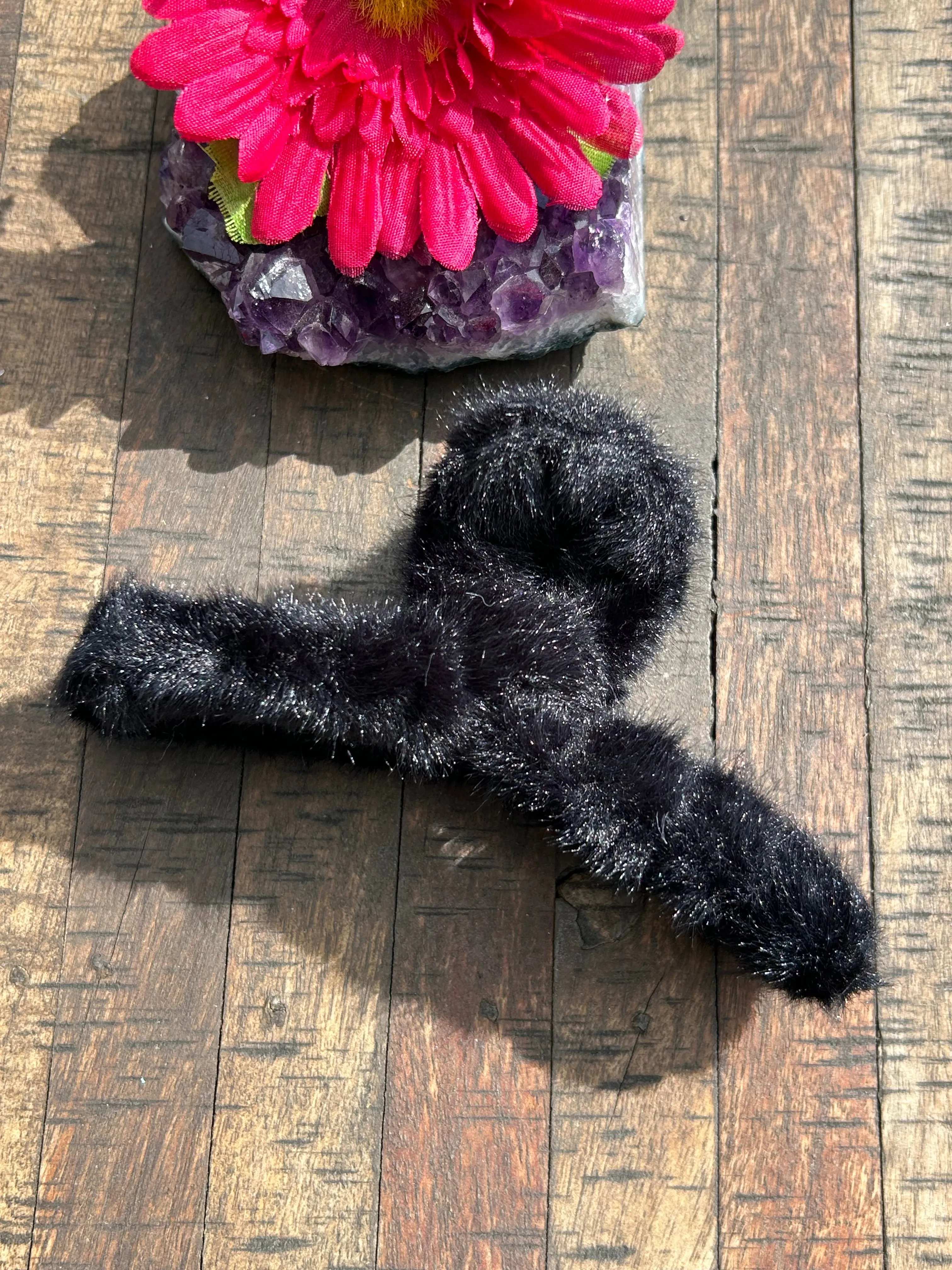 Furry Hair Clip- Black