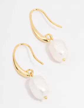 Gold Plated Freshwater Pearl Medium Hook Drop Earrings