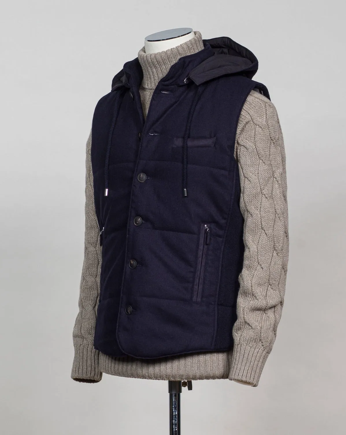 Gran Sasso Hooded Flannel Waistcoat / Navy