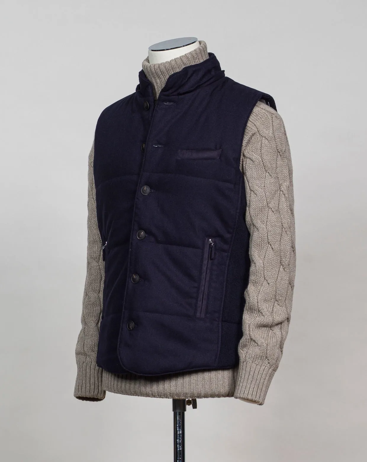 Gran Sasso Hooded Flannel Waistcoat / Navy