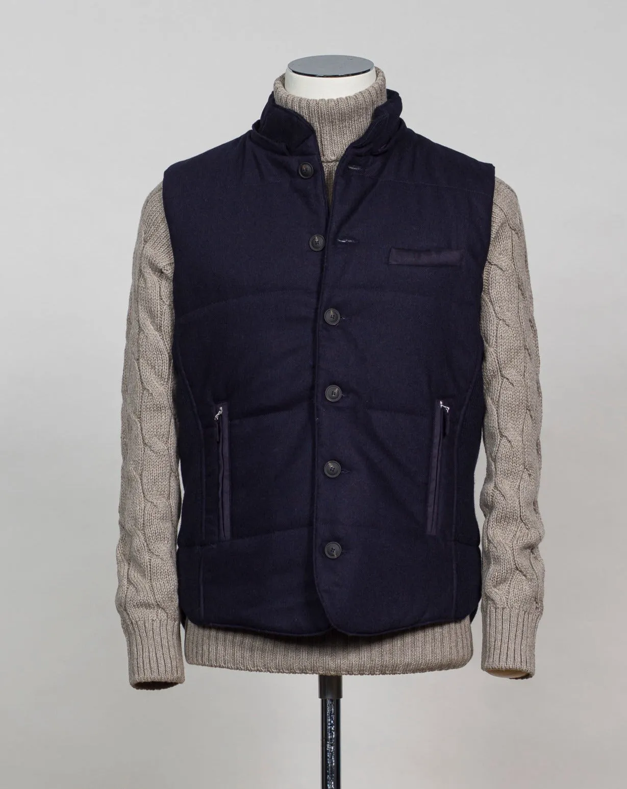 Gran Sasso Hooded Flannel Waistcoat / Navy