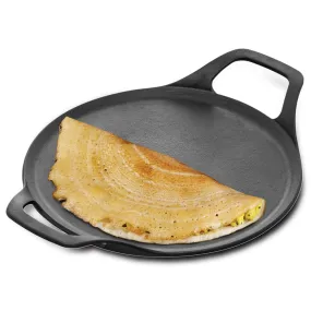 Hawkins Futura 27 cm Cast Iron Dosa Tava, Pre-Seasoned Cast Iron Flat Tawa for Roti, Cast Iron Cookware for Kitchen, Black (CIDT27)