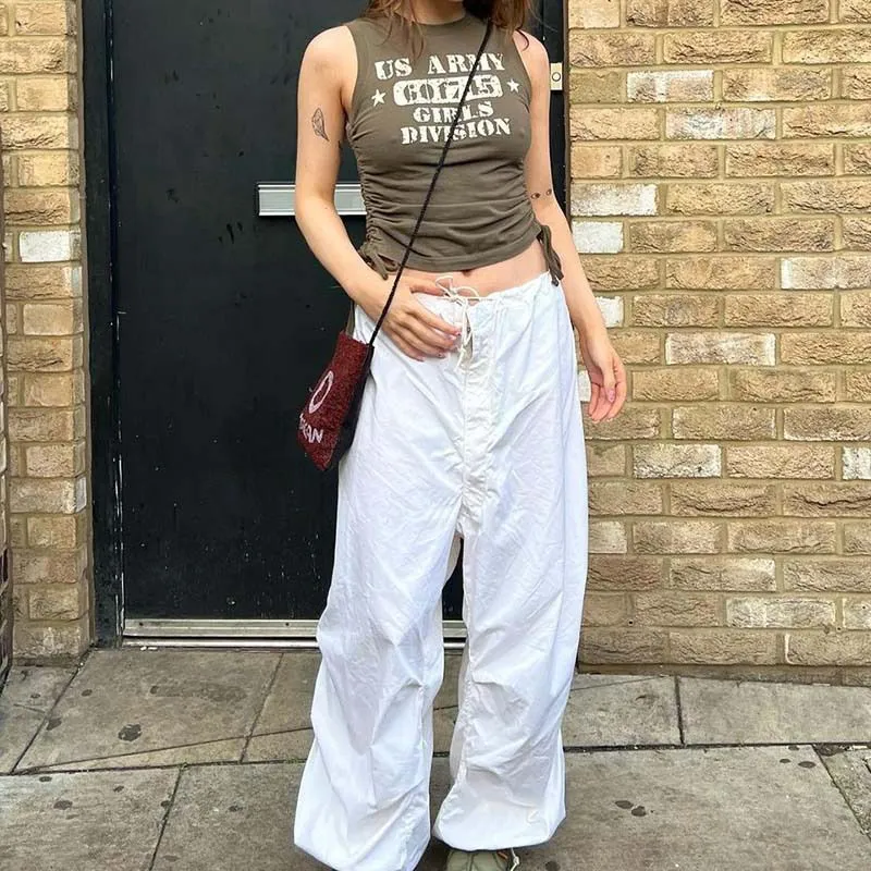 Hiphop Fashion Baggy Boyfriend Cargo Pants Low Rise Trousers