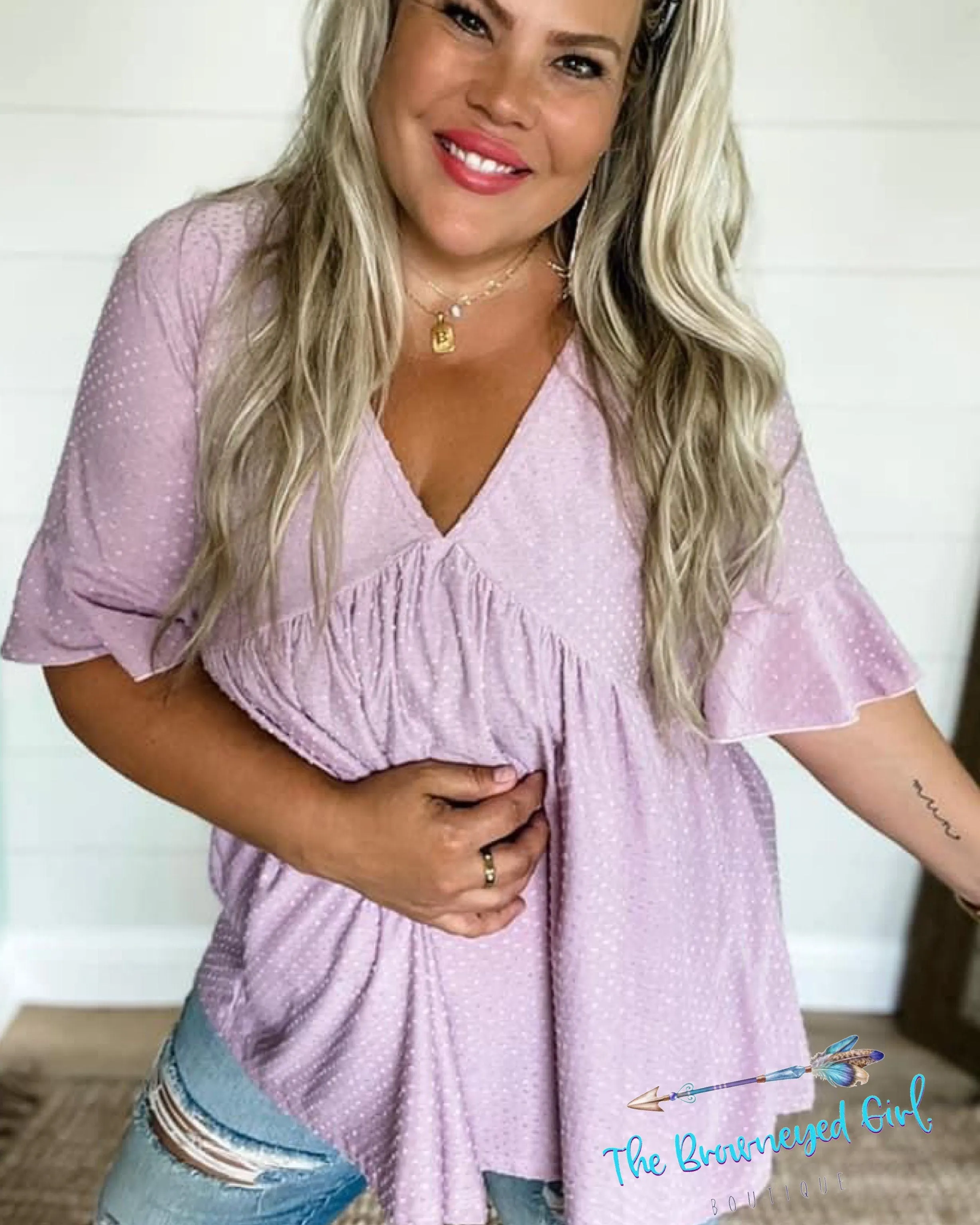 Ivy Lavender V-Neck Dot Top