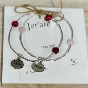 Je t'aime - Soft Bangle Charm Bracelet - (I love You in French)- Fuchsia Lace