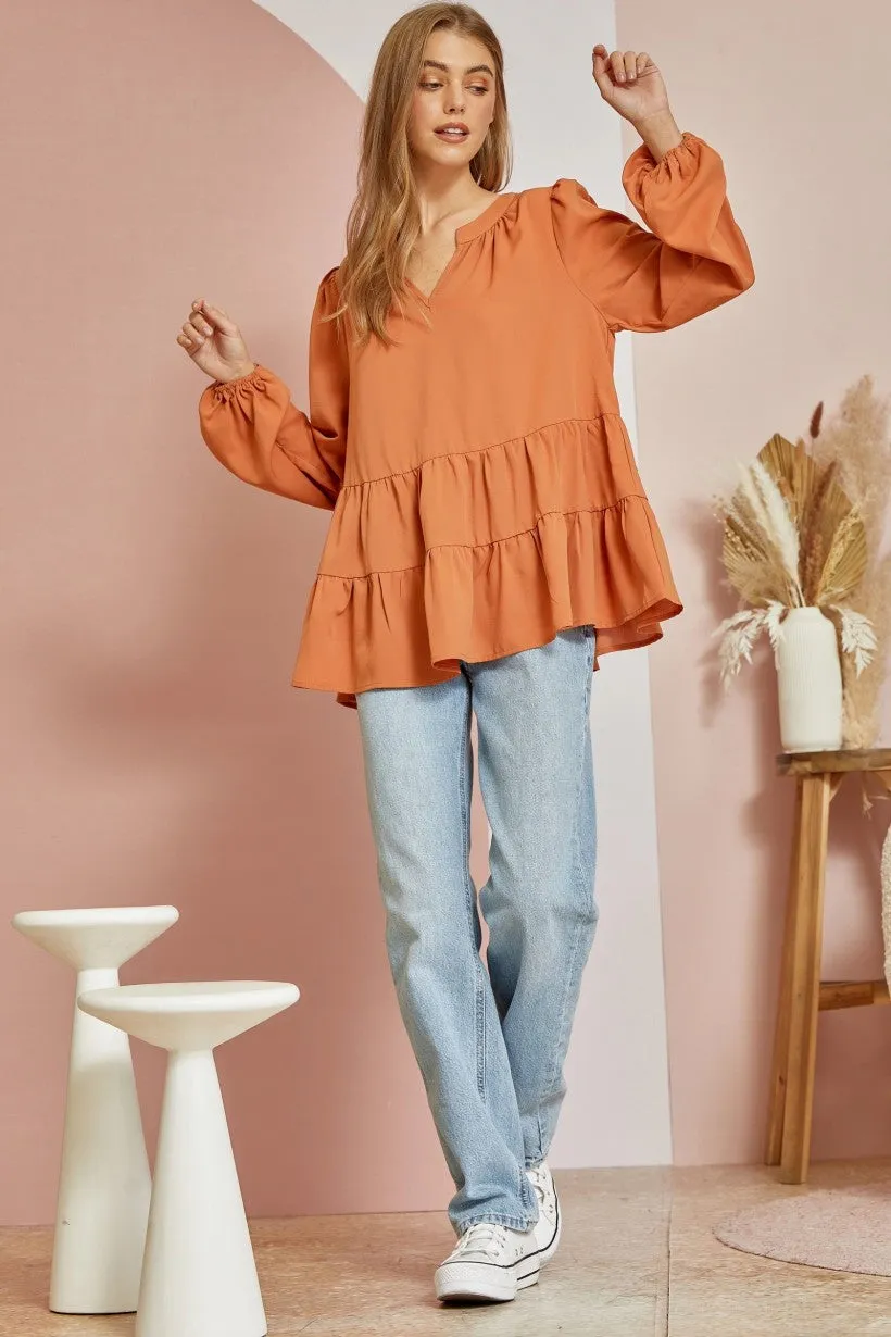 Kathy V-neck Blouse Rust