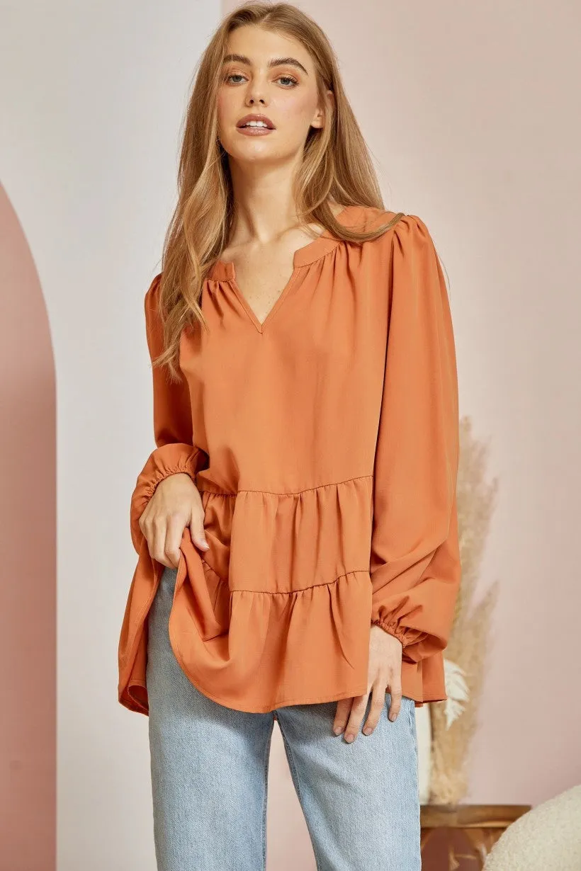 Kathy V-neck Blouse Rust