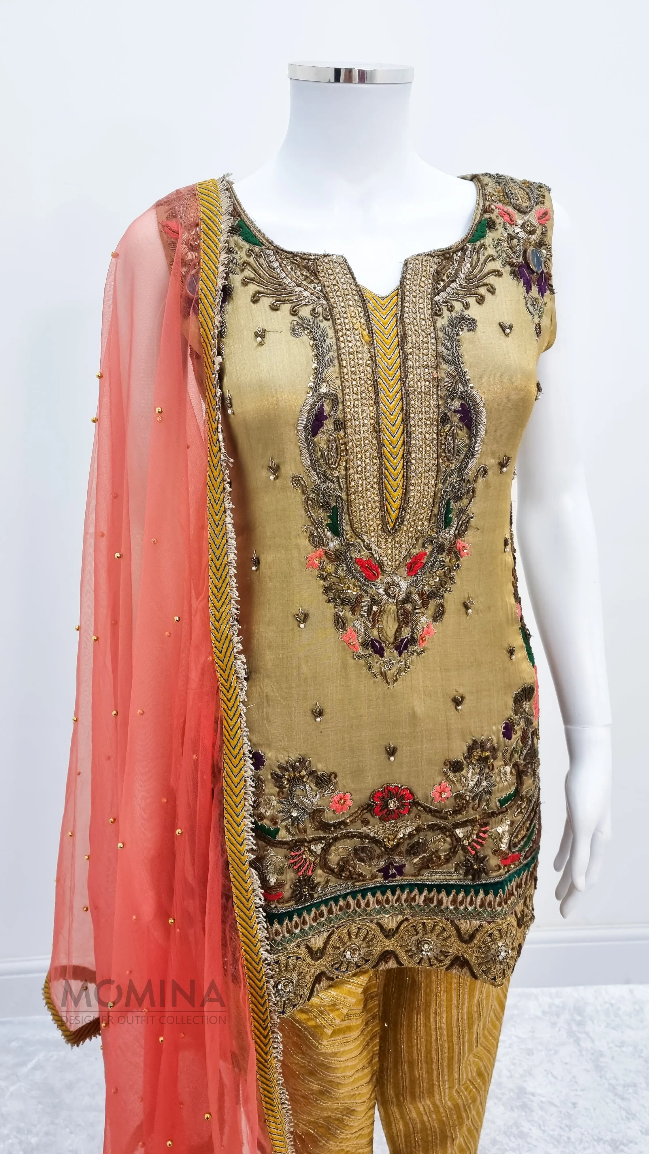 Khuda Baksh Gold Resham Masoori 3-Piece Suit