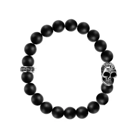 King Baby - 10mm Onyx Bead Bracelet w/Day of the Dead Skull