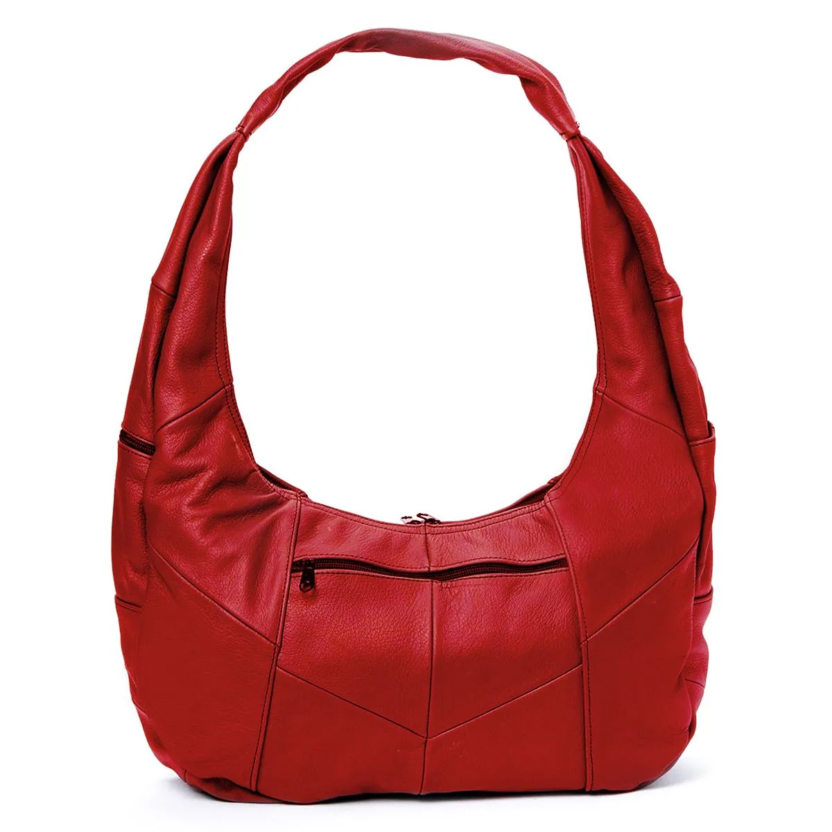 Large Top Zip Hobo Genuine Leather