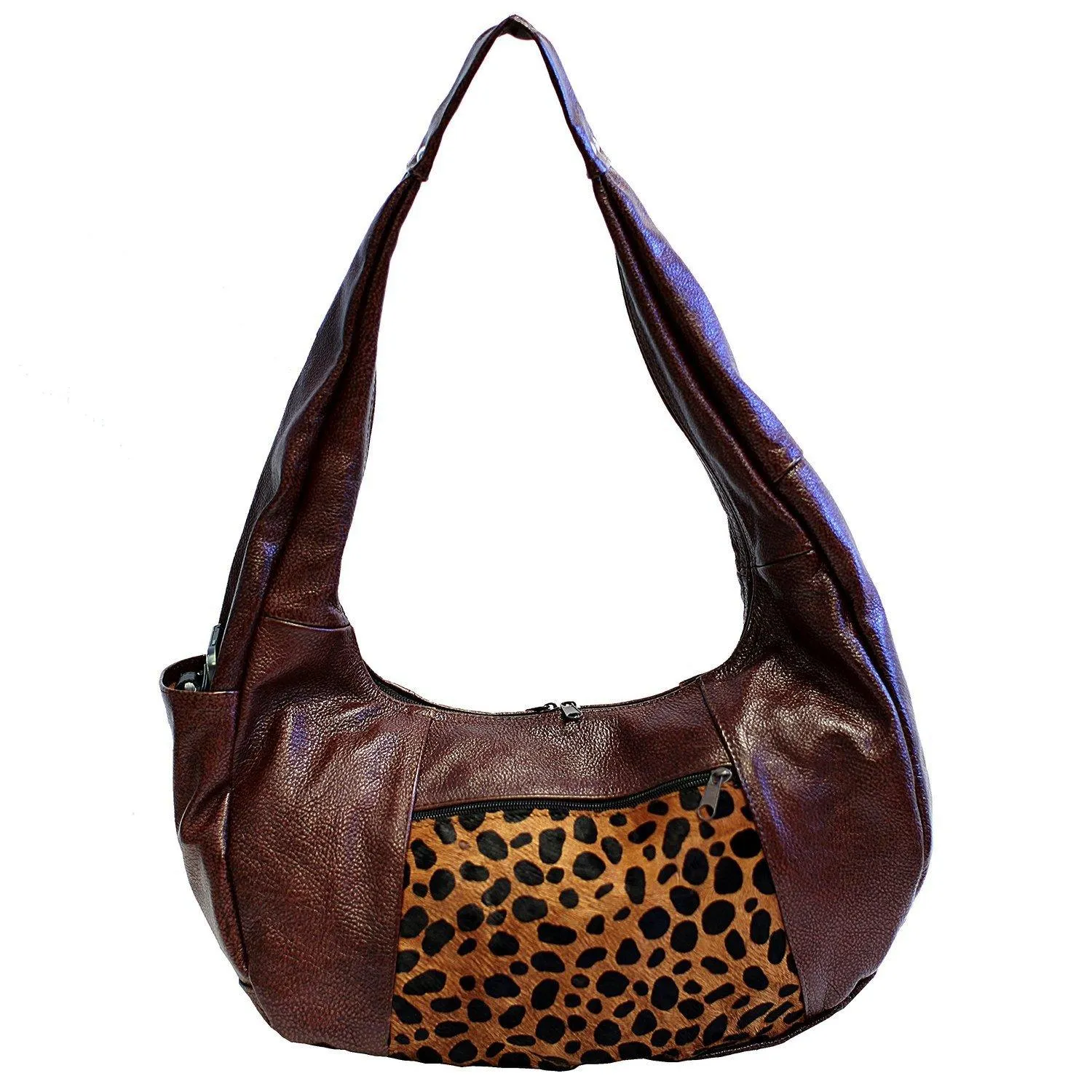 Large Top Zip Hobo Genuine Leather