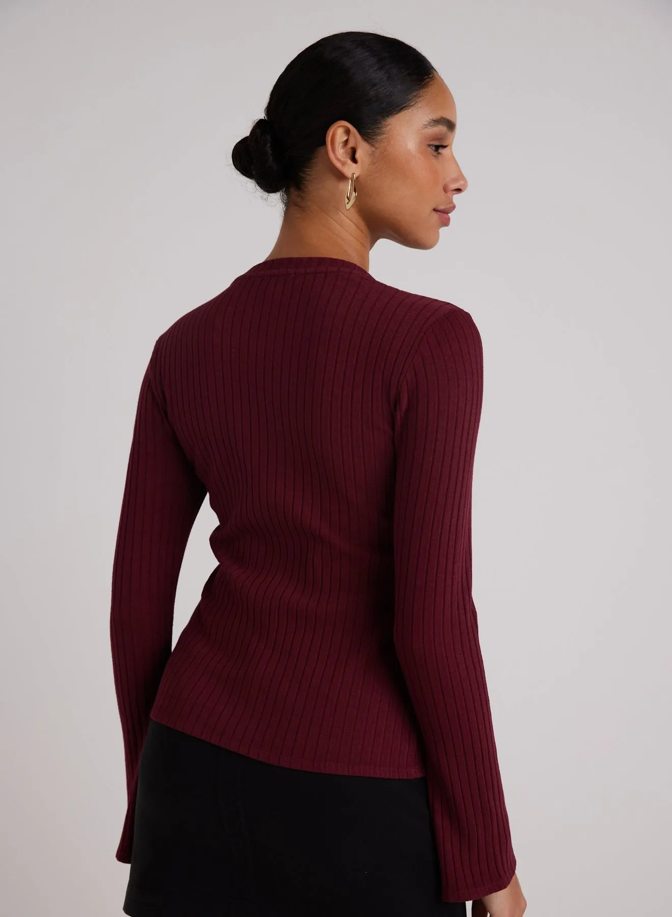 Long Sleeve Rib Crew Tee - Sweet Merlot