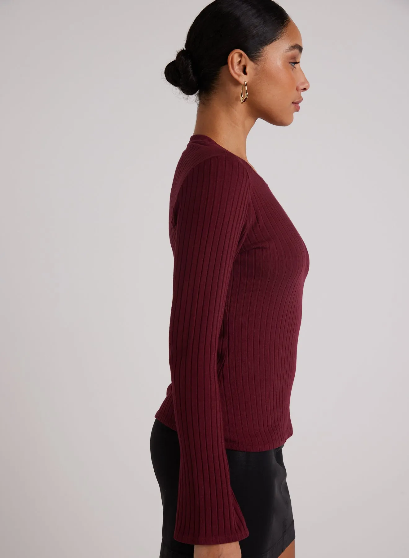 Long Sleeve Rib Crew Tee - Sweet Merlot