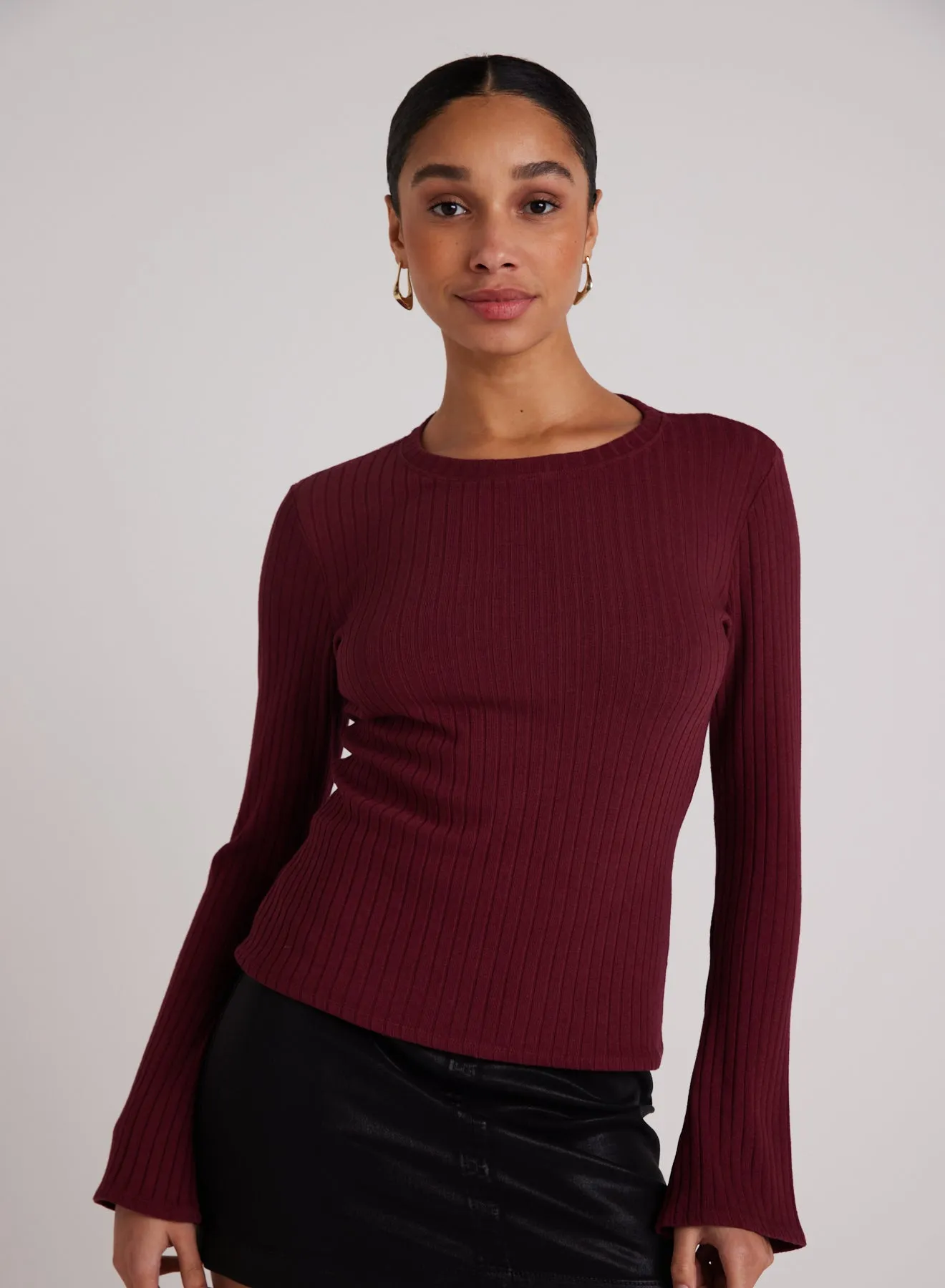 Long Sleeve Rib Crew Tee - Sweet Merlot