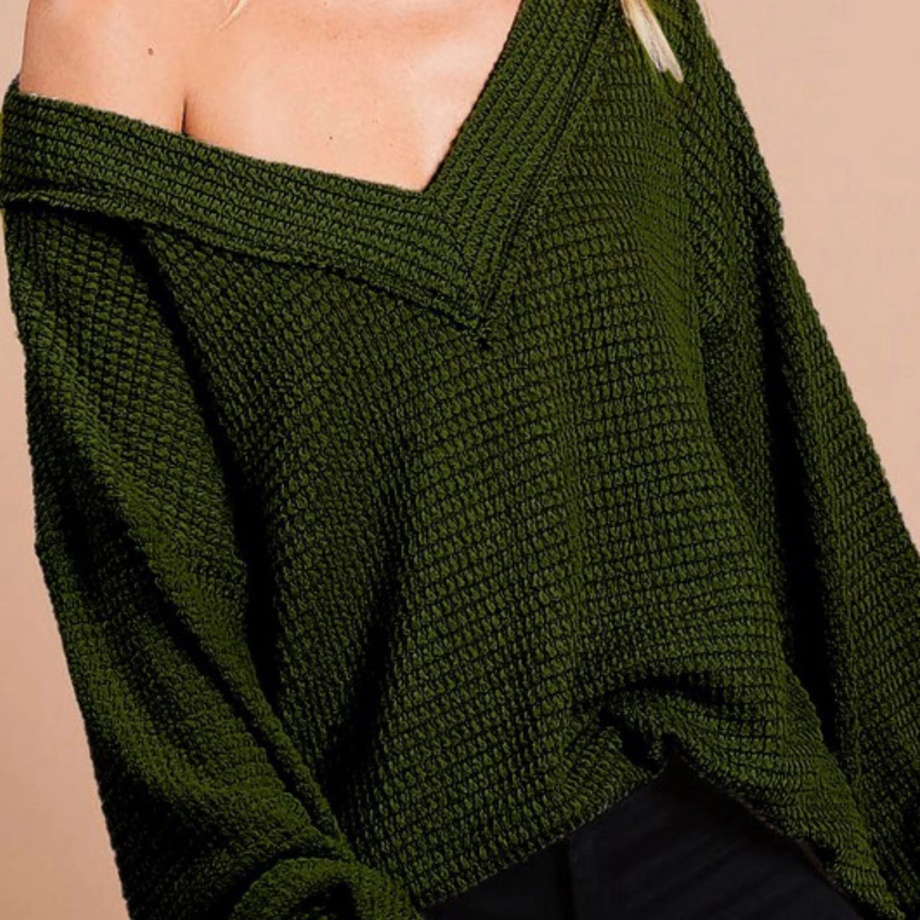 Lovin Autum Exposed Seam Popcorn V-neck Waffle Knit