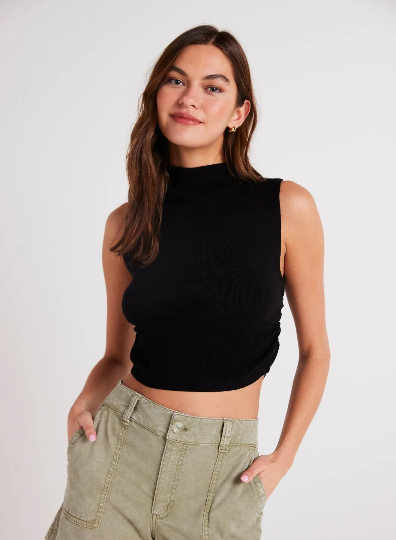 Mock Neck Linen Jersey Top - French Espresso