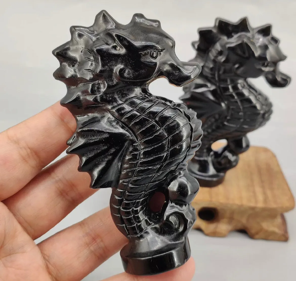 Natural Black Obsidian Seahorse