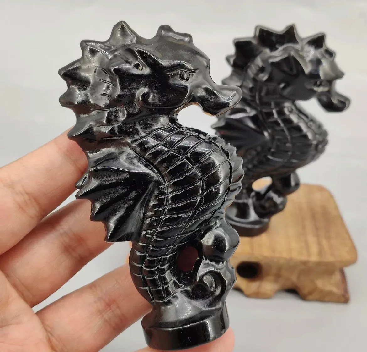 Natural Black Obsidian Seahorse