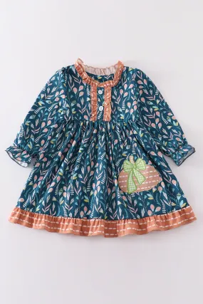 Navy floral pumpkin applique dress