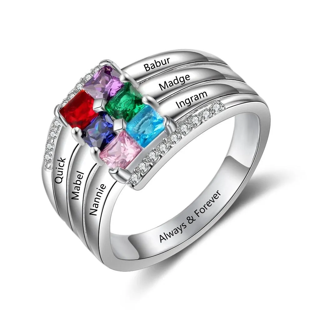 Personalized 6 Square Birthstones Ring