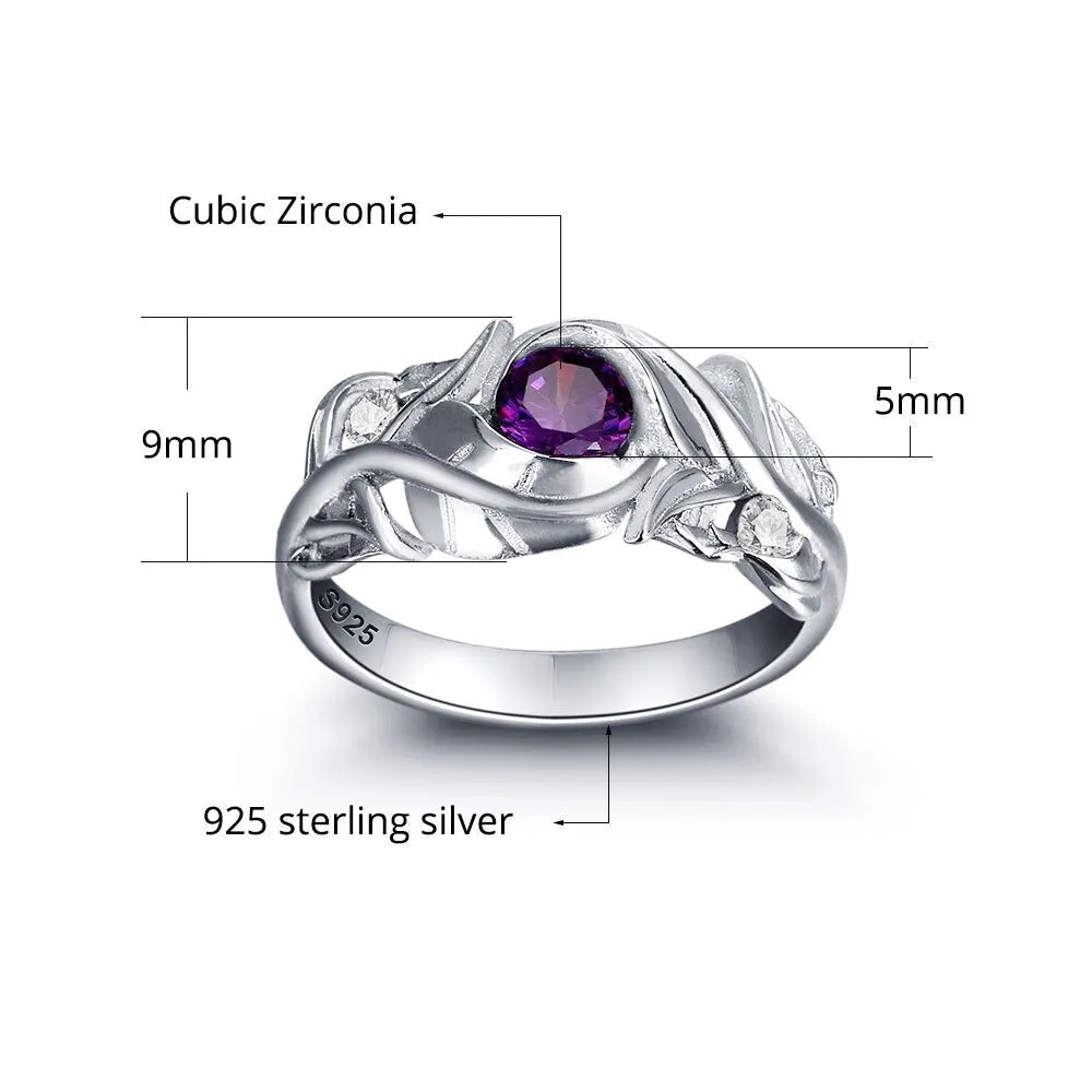 Personalized Engrave Birthstone Leaf Ring