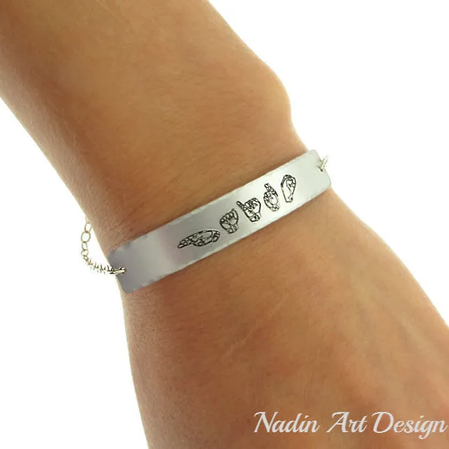 Personalized Fingerspelling Silver Bracelet