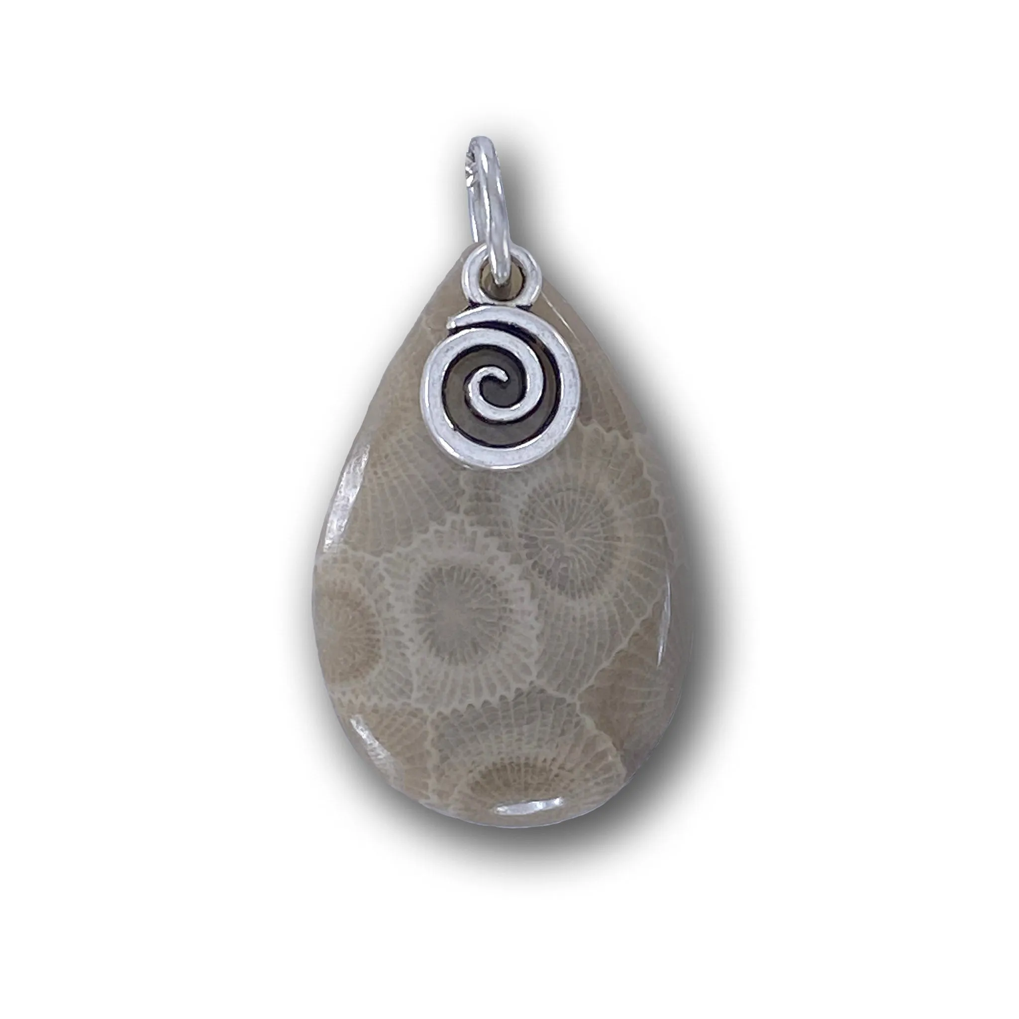 Petoskey Stone with Swirl Charm Pendant Necklace